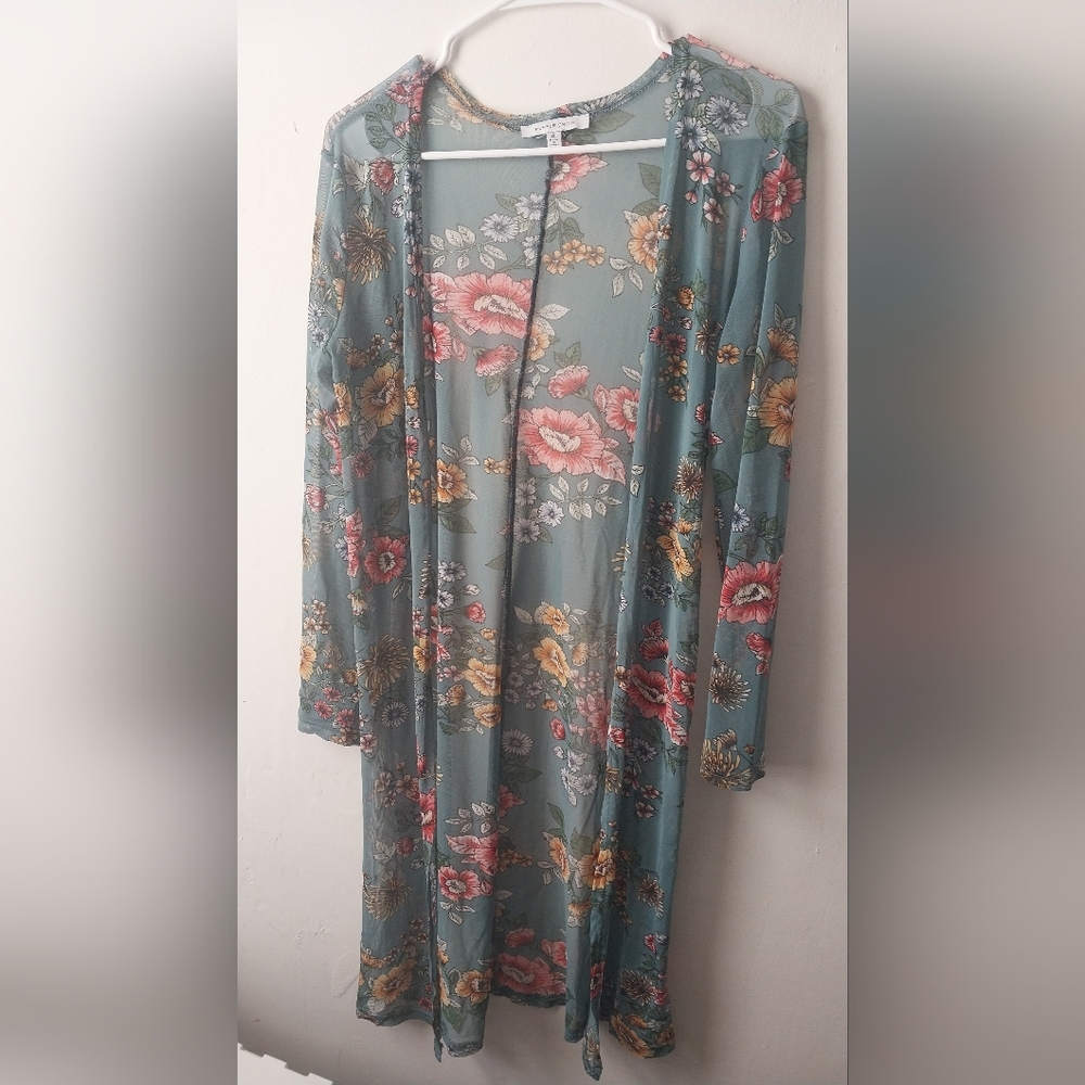 PURPLE SNOW Floral Long Sleeve Sheer Cardigan